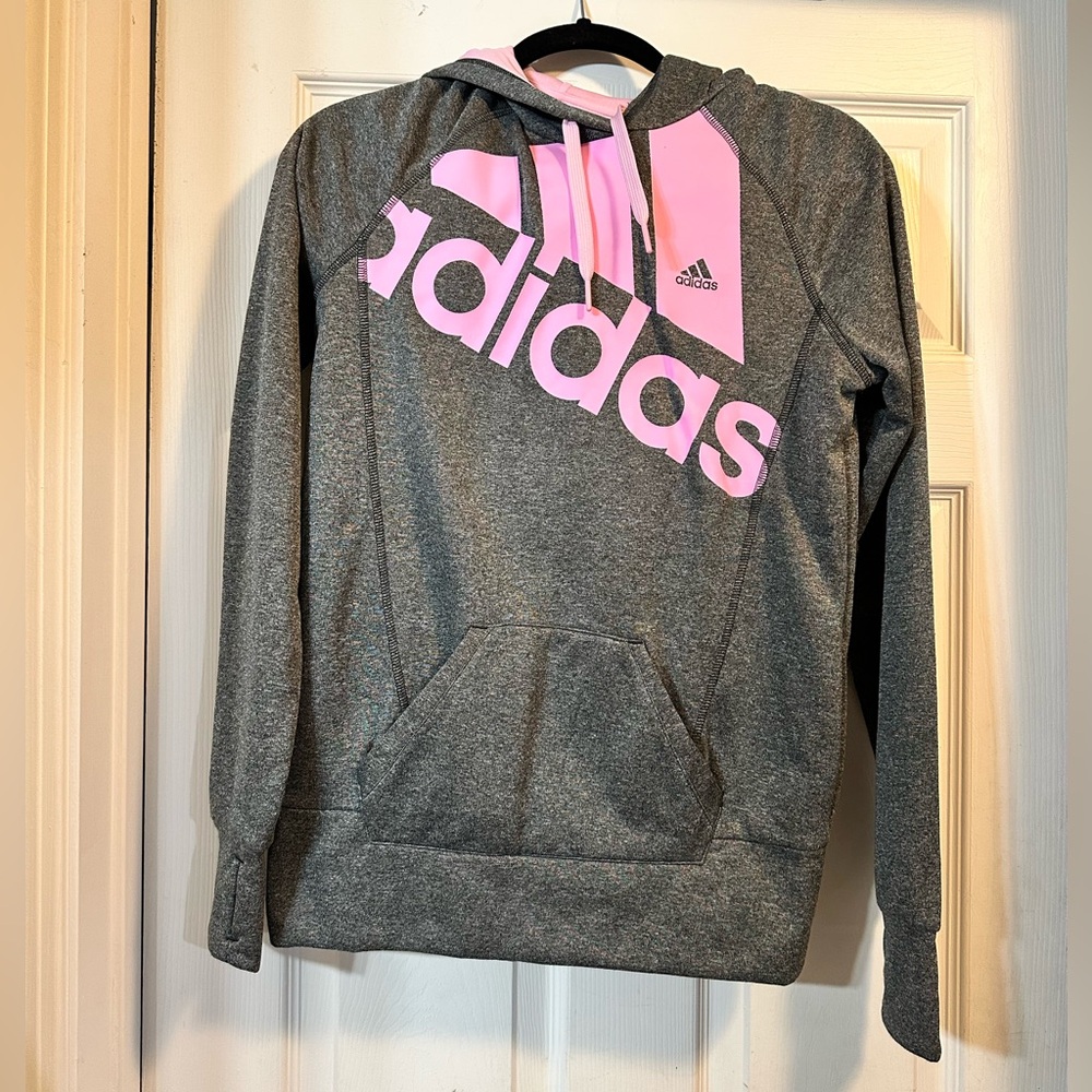 Adidas Gray and Pink Women’s Hoodie